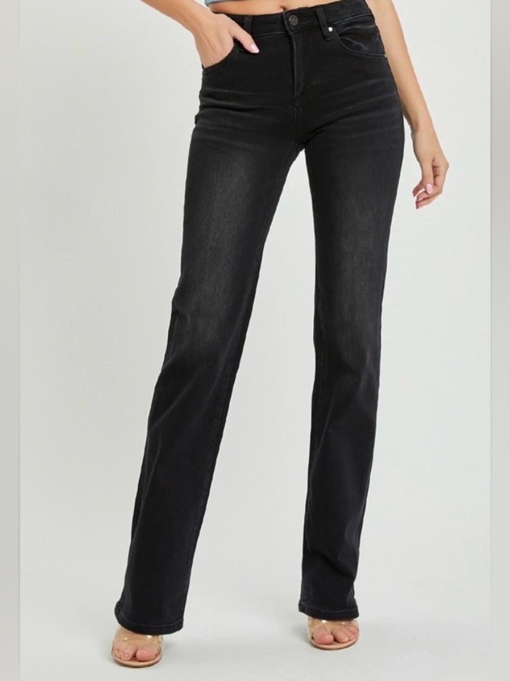NWT Risen Mid Rise Slim Straight Black Jeans Size 28 - Picture 4 of 5
